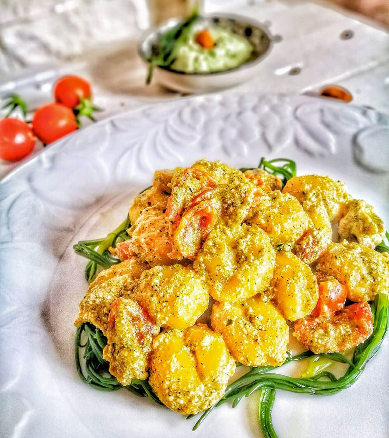 Vegan gnocchi with agretti pesto